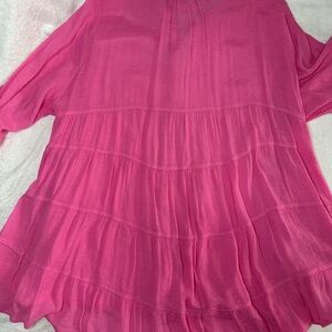 Umgee Pink Tiered 3/4 Sleeve Blouse